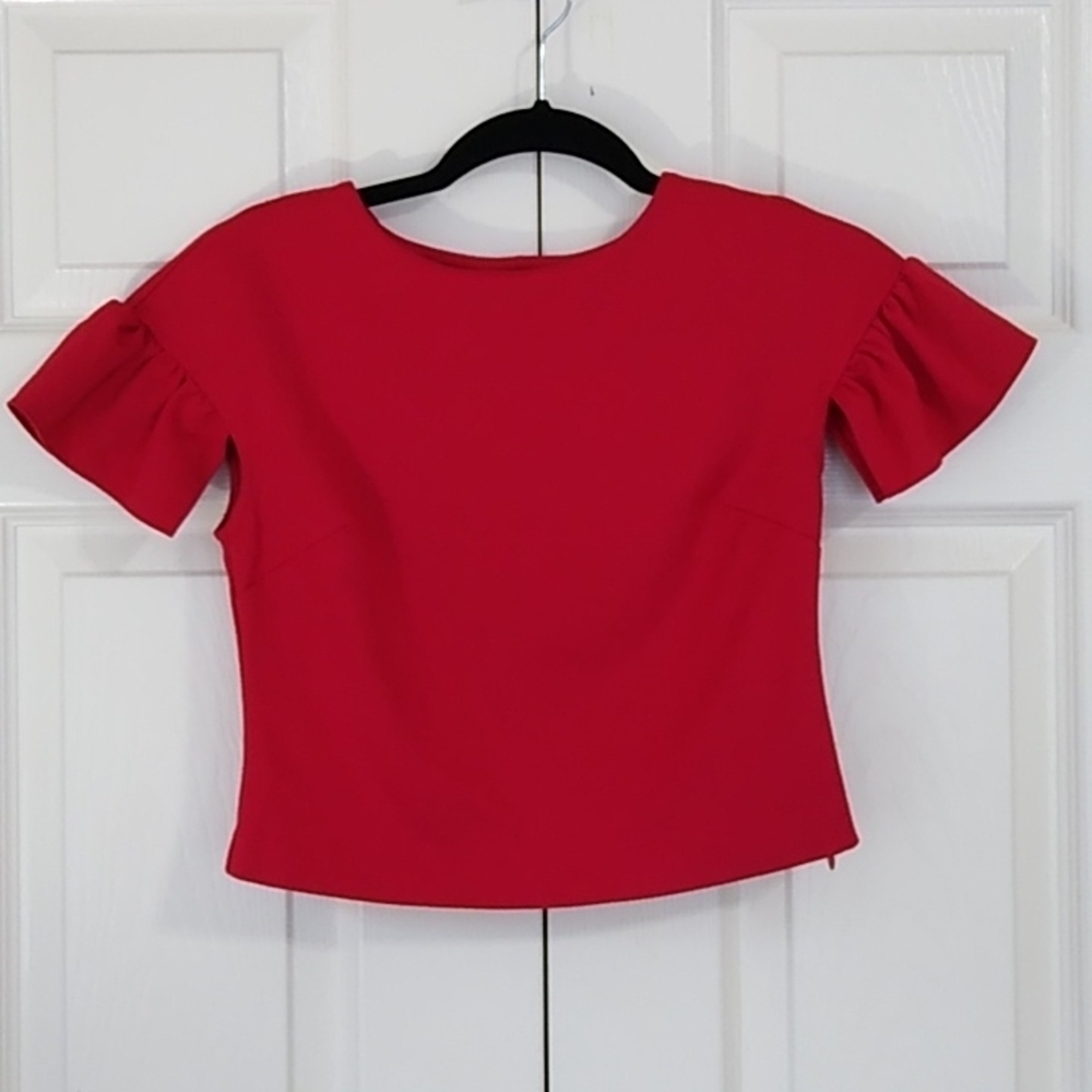 Minan Wong Red Flutter Sleeve Crop Top - Xs - image 2